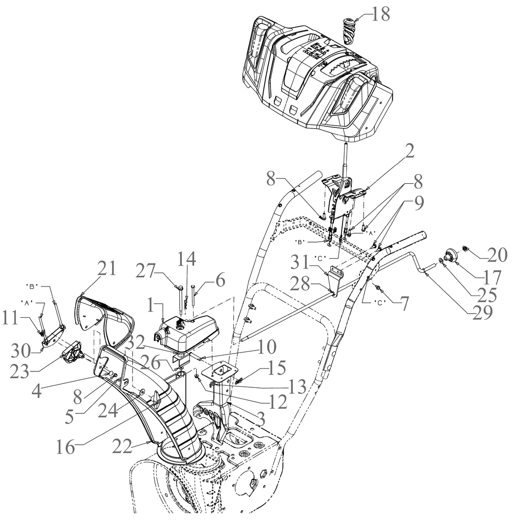 Chute Diagram and Parts List for 2X24-INCH (31AM6BVRB10)(2023) Cub Cadet Snow Blower